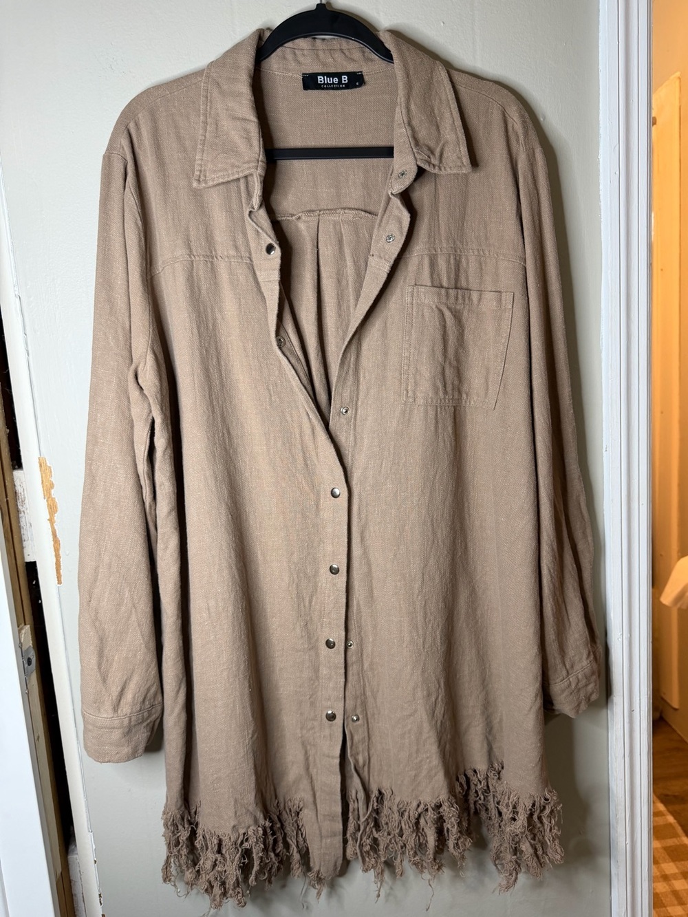 Blue B Collection Women's Long Fringe Hem Button-Front Shacket SZ Small